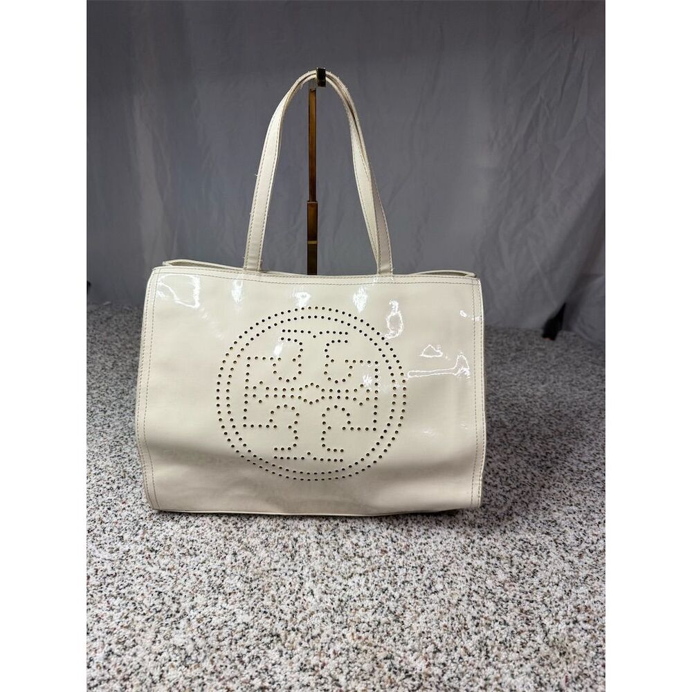 Tory Burch Ivory Tote Bag Perforated Logo Casual Women's Handbag - Picture 8 of 13